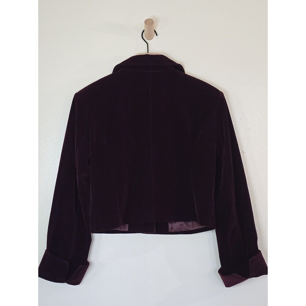 Commense Velvet Lapel Short Blazer Jacket Womens M Burgundy Wine Button Front - Picture 8 of 11